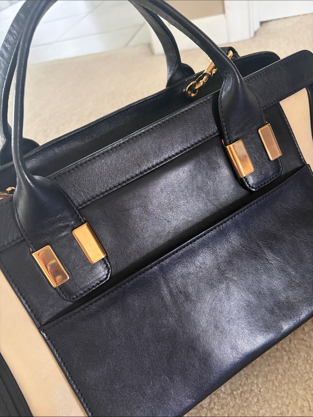 CHLOE - Black and Cream Leather Satchel Bag - Picture 9 of 11